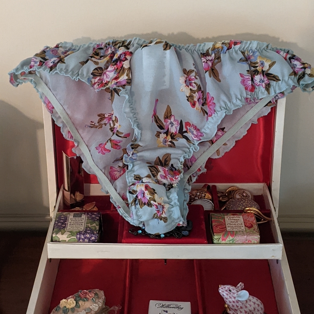 Vintage floral blue pajama bottom L